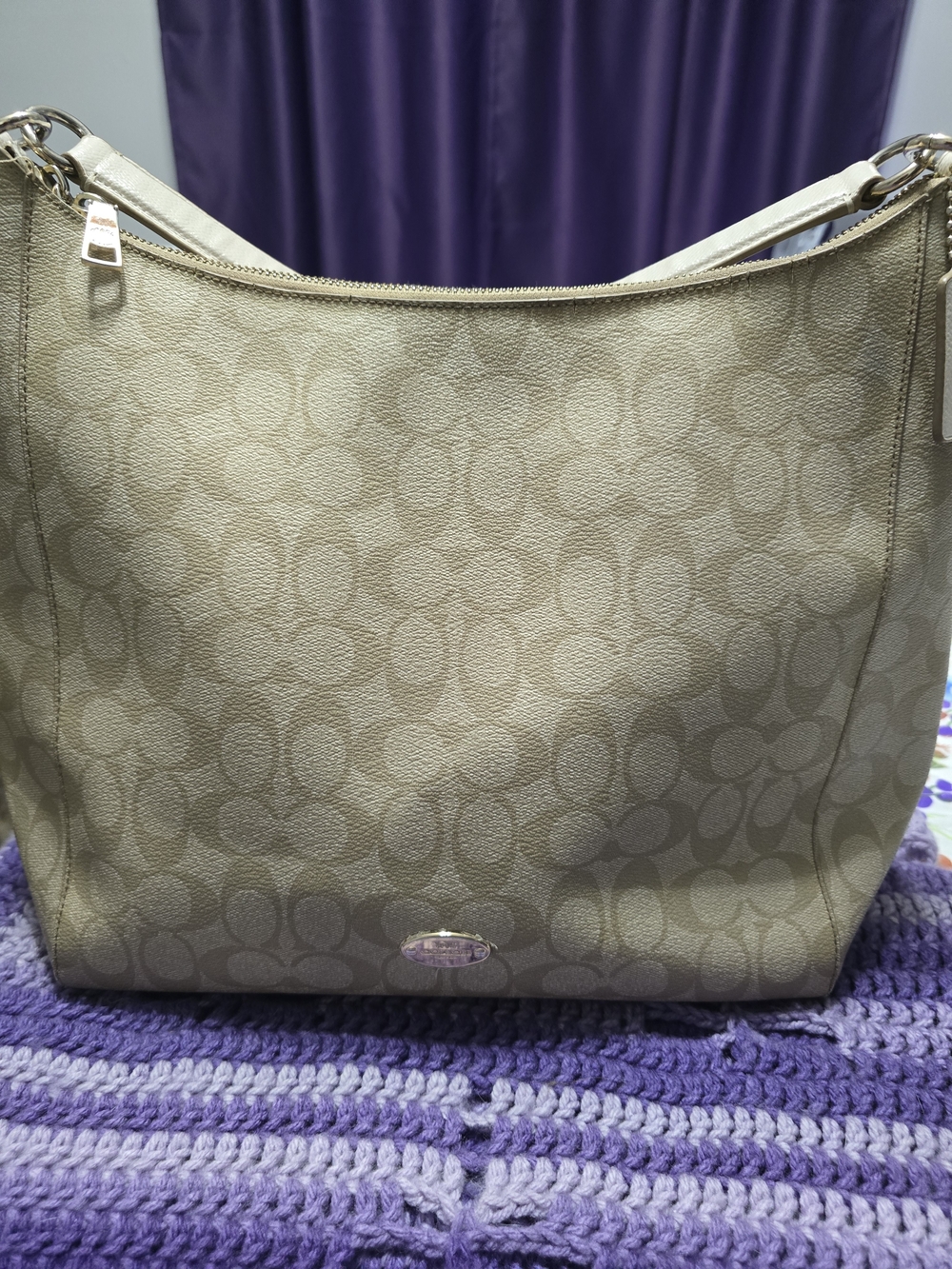 Coach Signature Beige Shoulder Bag
